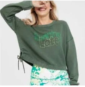 Aerie Offline “Running Late” Weekend Side Tie Sweatshirt Green XS Athleisure - Picture 1 of 6