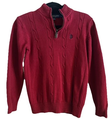 POLO - US Polo Assn BOYS 1/4 ZIP SWEATER Sz L 12-14 Dark Burgandy  - Image 1 of 4
