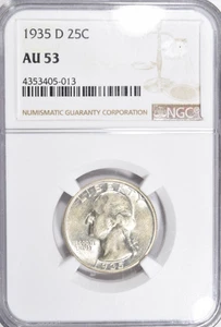 1935-D WASHINGTON QUARTER ~ NICE SHARP NGC AU53 AU/UNC SLIDER! - Picture 1 of 2