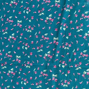 New Blue w Pink Flowers Fabric 4 yards Cotton Calico Quilting Quilt Material - Picture 1 of 12
