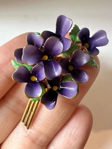 Vintage Brosche lila Emaille Blumen - Bild 1 von 4