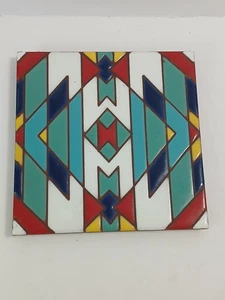 Carly Quinn Designs 6×6" handglasierte Fliese "Navajo Teppich Türkis" Untersetzer/Wand  - Bild 1 von 5