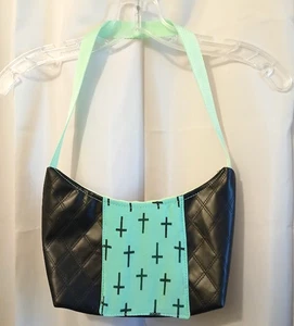 New Faux Leather Cross Shoulder Bag Purse Black Mint Green Crescent Baguette - Picture 1 of 8