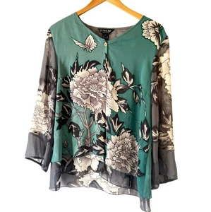 New Citron Teal Floral 100% Silk Tunic Sz Large NWT - Picture 1 of 5