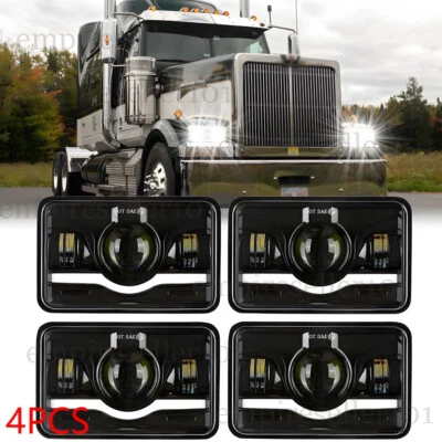 4PC DOT 4x6" Inch LED HI/LO DRL Headlights for Western Star 4900ex 2002-23 Truck - Image 1 of 4