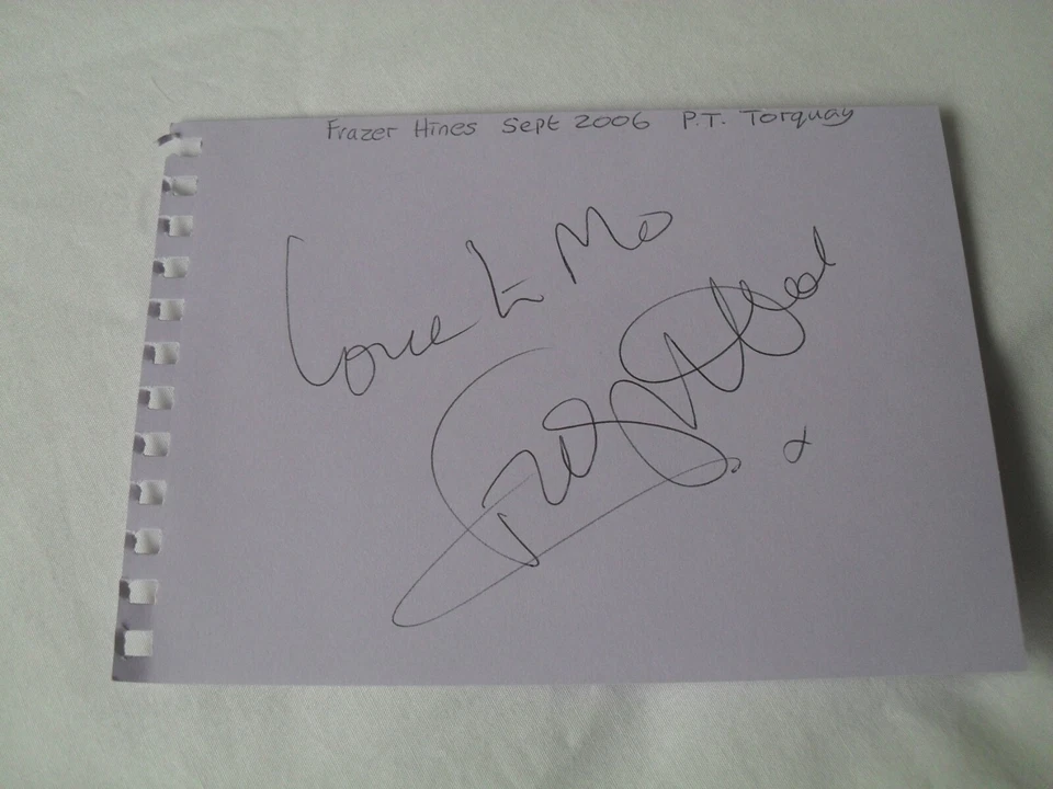 FRAZER HINES AUTOGRAPH  Signed autograph book page DOCTOR WHO, EMMERDALE - Image 1 of 1