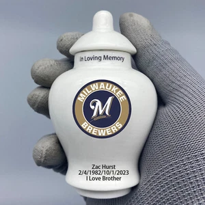 Ceramic Mini Urn for Milwaukee Brewers Baseball Theme, Custom Text - Picture 1 of 5