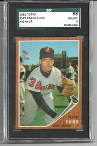 Topps # 587 Frank Funk High 1962 # SP SGC 88 (8) casi como nuevo/como nuevo indios - Imagen 1 de 1