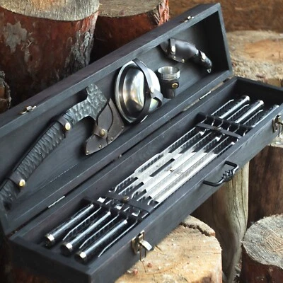 Set of skewers "Marfa" in a wooden case | Set of forged barbecue skewers | Stain - Image 1 of 4