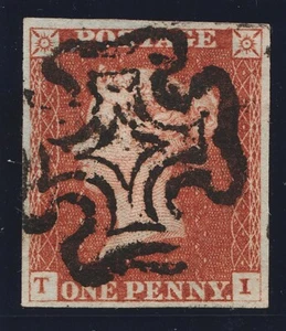 1842 Penny Red Spec BS19 Plate 30 (TI)   Fine Used  4 Margins - Picture 1 of 1