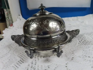 Antique JAMES W. TUFTS Quad Silverplate Butter Dish Domed Lid Floral Etched 2048 - Picture 1 of 12