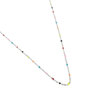 Collier perles résine multi couleur acier inoxydable argent artinal femme 50 cm - Foto 1 di 7