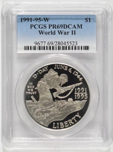 1991-1995-W (1993) World War II Silver Dollar $1 WWII PCGS PR69DCAM 28045523 - Picture 1 of 4