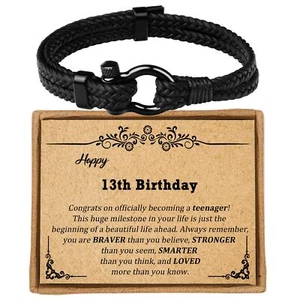 13 Year Old Boy Birthday Gift Ideas, Adjustable Leather Bracelet As 13th birt... - Picture 1 of 8