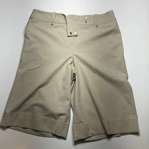 Ann Taylor Loft Tan Bermuda Hook & Eye Cuffed 13" Inseam Trouser Shorts Size 14P - Picture 1 of 12