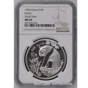 NGC MS69 1993 China 10YUAN Panda Silver Coin Ag.999 1oz Small DATE - Picture 1 of 2