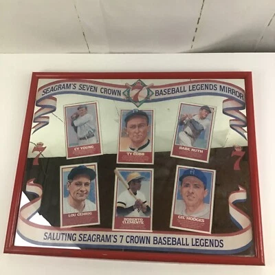 Espejo vintage Seagrams Seven Crown Baseball Legends 20x16” con joven, mazorca, Ruth, etc. Foto 1 de 4