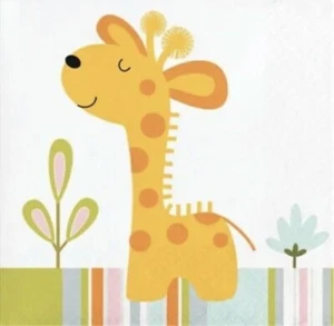 Happy Jungle Paper Beverage Napkins 16 Pack Giraffe Birthday Party Tableware - Picture 1 of 2