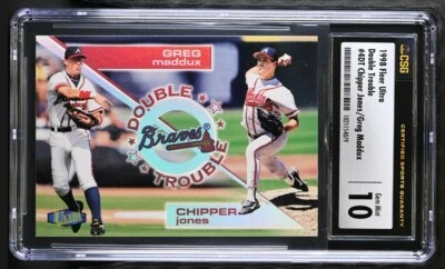 Fleer Ultra Double Trouble 1998 4DT Chipper Jones Greg Maddux CSG 10 gemas pop 1/1 Foto 1 de 3