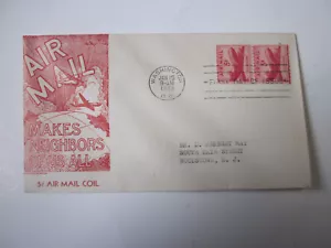 US COVER 1948 DC-4 SKYMASTER FDC C37 C STEPHEN ANDERSON CACHET COIL LINE STAMP - Picture 1 of 3
