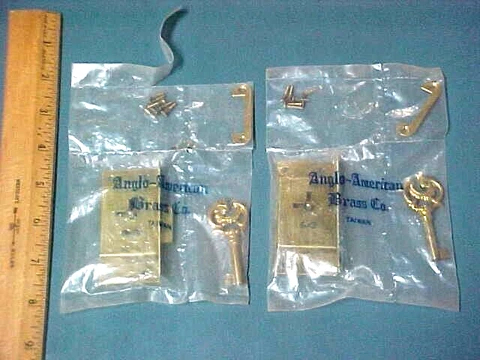 Lot of 2 SEALED Vintage Anglo American Brass Co. Cabinet Locks w/Keys & Hardware Cover