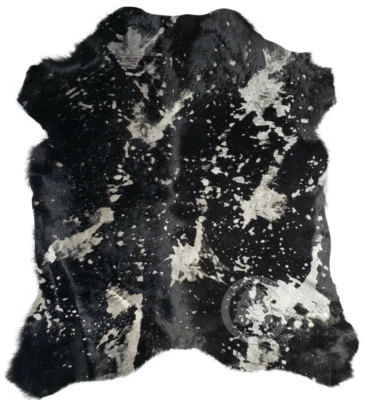 Metallic Light Silver on Dyed Black Genuine Calfskin Size 2.5x3' - Top Quality - Image 1 of 2