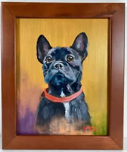 SCHWARZE FRANZÖSISCHE BULLDOGGE ~ realistisches Ölporträt ~ signiert ~ 8" x 10" kostenloser Versand - Bild 1 von 13