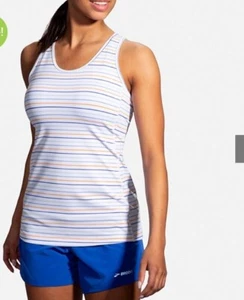 Brooks Pick Up Tank Top Women’s Small White Striped Fast Drying Raceback - Picture 1 of 8