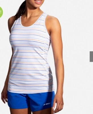 Brooks Pick Up Tank Top Womens S White Stripe Fast Drying Raceback Breathable - Image 1 of 4