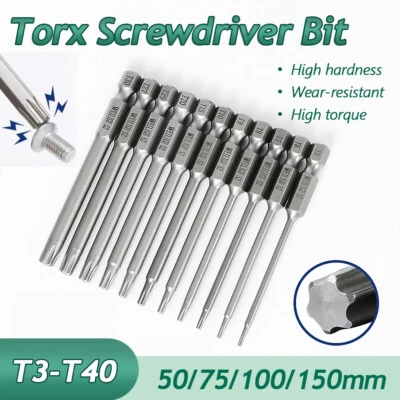Torx Screwdriver Bit Set Short Long T3-T40 Star Head Temper Proof Security - Image 1 of 4
