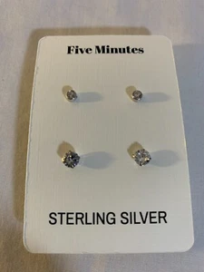 Five Minutes 2-Pack/Pair Sterling Silver Diamond Stud Earrings - Picture 1 of 6