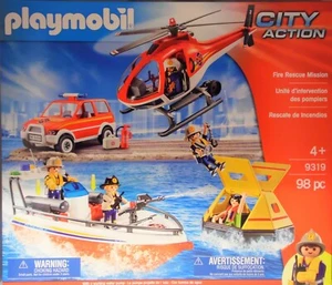 Playmobil 9319 Feuerrettungsmission Heli Boot Rettungsinsel Auto 5 Figuren NEU - Bild 1 von 2