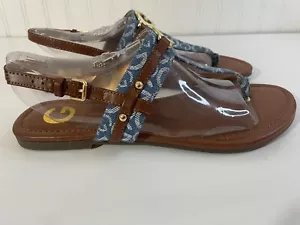 Guess Jonna Damen Sandalen Hausschuhe Damen flache Schuhe braun/blau Größe 9,5 - Bild 1 von 13
