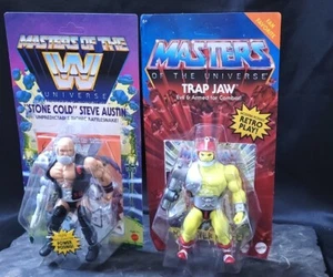MOTU+WWE ORIGINS MATTEL, STEVE AUSTIN+TRAP JAW ,MOTU, motuc,he-man,she-ra - Picture 1 of 24