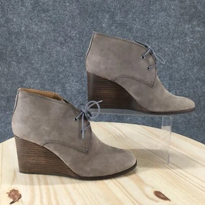 Lucky Brand Boots Womens 10 M Shiijo Ankle Booties Beige Leather Wedge Lace Up - Picture 1 of 17