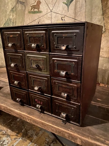 1800s Globe File Cabinet Apothecary Industrial Card Catalog Office Japan Finish Cover