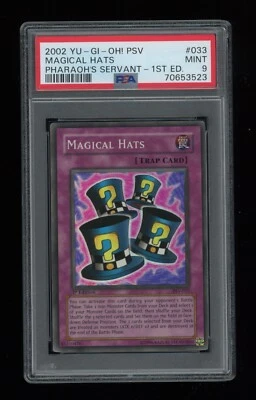 YUGIOH 1st Edition Pharaoh's Servant MAGICAL HATS PSV-033 Super Rare PSA 9 MINT - Image 1 of 2