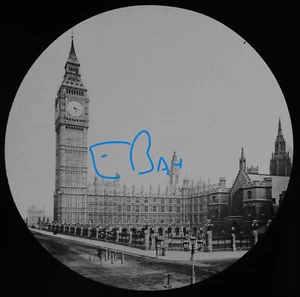 BIG BEN & THE HOUSES OF PARLIAMENT LONDON C1867 Magic Lantern Slide EARLY PHOTO - Picture 1 of 5