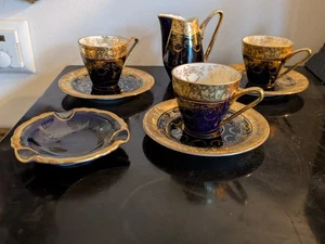 Prunk Set 3 x Mokkatasse + Milchgiesser + Ascher Echt Kobalt  von Lindner Kueps - Bild 1 von 6