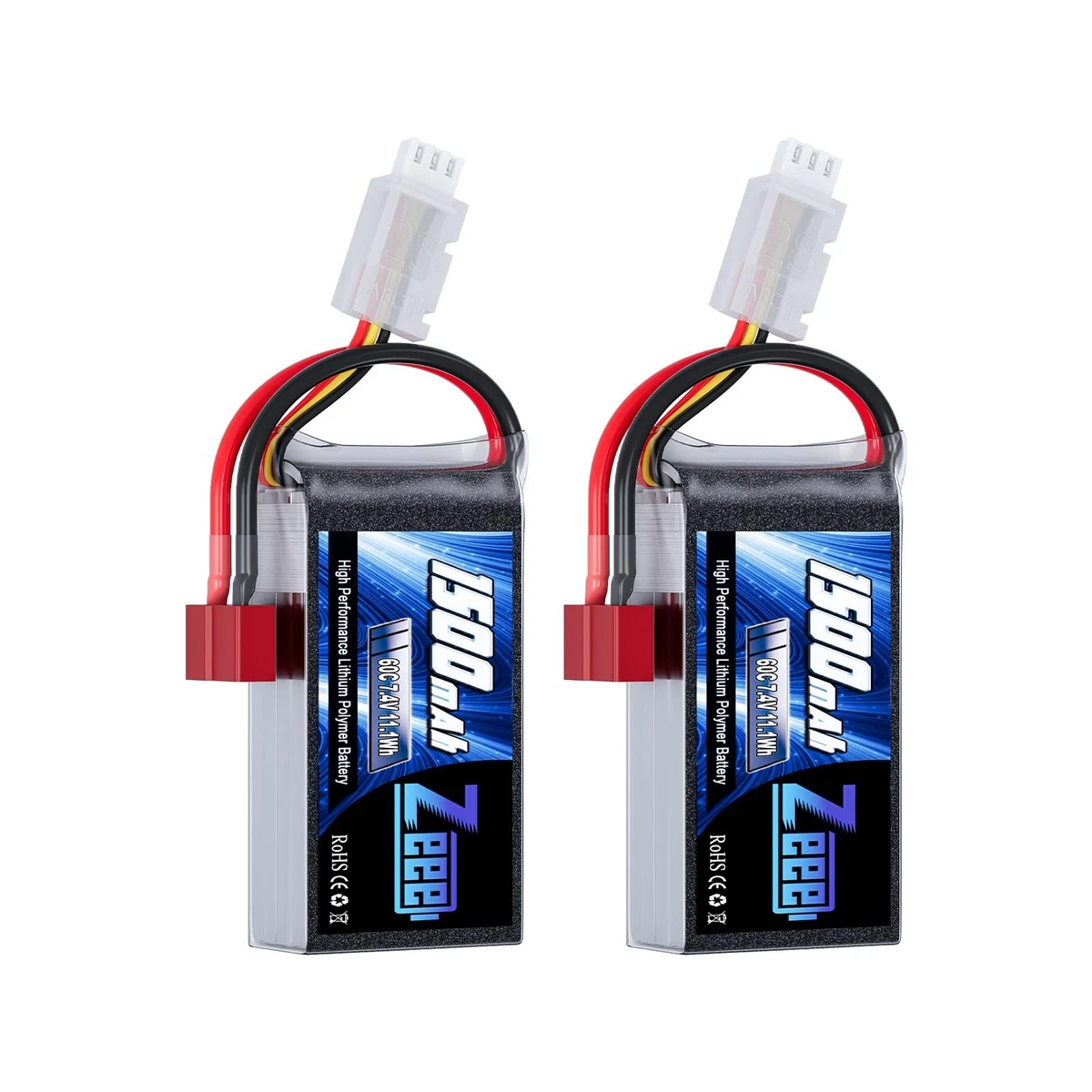 2-Pack 7.4V 3000mAh Li-ion Battery With USB Charger For RC Cars, Drones, Trucks - SM-4P Plug, 15C Discharge
