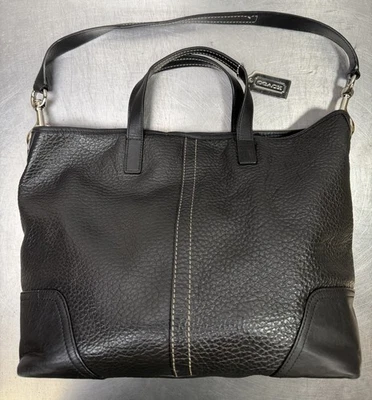 Bolso de Lona Grande COACH Hadley Negro Lujo Cuero Guijarro F31328 Plateado Herrajes Foto 1 de 4