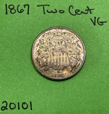 1867 Two Cent Piece VG Very Good 2c US Type Coin - Image 1 of 3