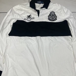 Polo Ralph Lauren vintage manica lunga rugby sport shirt taglia XL bianca e nera - Foto 1 di 13