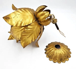 RARE Halcolite Art Deco Nouveau Brass Lotus Flower Pendant Light 1910/20s - Picture 1 of 8