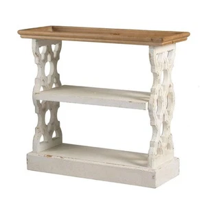 Benjara 14.2 in. Brown and White Rectangle Wood Top Console Table with Carved - Bild 1 von 6