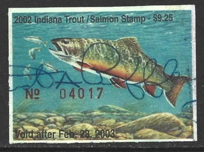 USA 2002 INDIANA Trout & Salmon Fishing Revenue Stamp #53 Signed - Image 1 of 2
