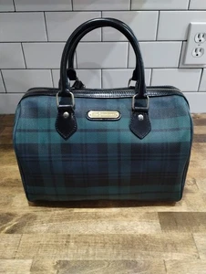 Vintage Ralph Lauren Hand Bag Tartan Navy Green Plaid Boston Bag black handle - Picture 1 of 12