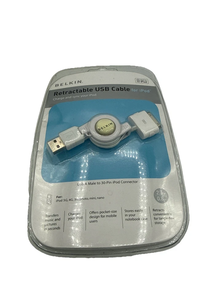 BELKIN Retractable 30-pin Charge Data Sync USB Cable for iPhone Touch Nano iPod - Image 1 of 1