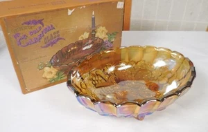 Indiana Gold Carnival Glas Ernte Traube oval Mitte Schale #1198 mit Box - Bild 1 von 10