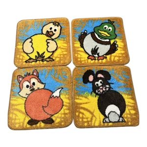 Vintage Cartoon Animal Rugs Set of 7 Fox Duck Pig Bunny Horse Cow Chick 16” - Picture 1 of 16